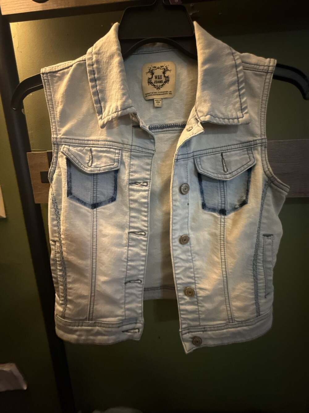 Wax Jeans Denim Vest Size S Light Wash Cropped